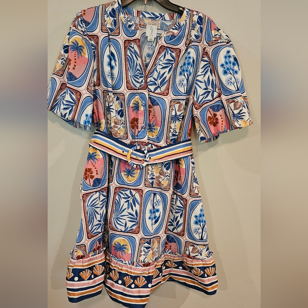 NWOT Joie Dress: Size- 12: Tropical Print: Balloon Sleeve: Belted